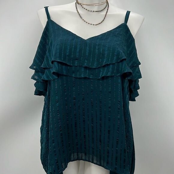 Torrid size 2 teal spaghetti strap cold shoulder blouse - Picture 1 of 5